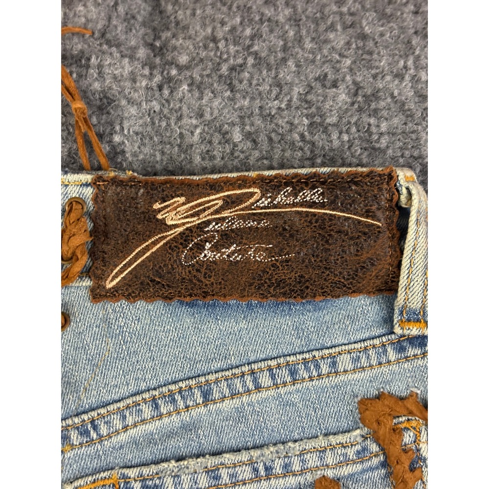 Michelle Julene Couture Levi's Upcycled Jeans Leather Fringe Lace Up OOAK - Picture 3 of 15